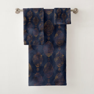 Watercolor Copper Patina Damask Pattern Towel
