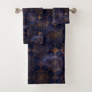 Watercolor Copper Patina Damask Pattern Towel