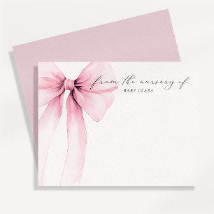 Watercolor Coquette Big Pink Bow Nursery Note Card