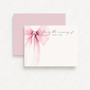 Watercolor Coquette Big Pink Bow Nursery Note Card