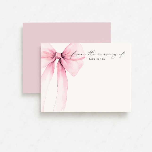 Watercolor Coquette Big Pink Bow Nursery Note Card (Creator Uploaded)