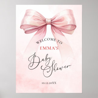 Watercolor Coquette Bow Baby Shower Welcome Poster