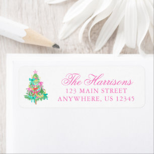 Watercolor Coquette Bow Christmas Tree Address Label