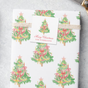 Watercolor Coquette Bow Christmas Tree Enclosure Note Card