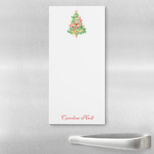Watercolor Coquette Bow Christmas Tree Personalize Magnetic Notepad