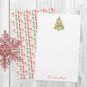 Watercolor Coquette Bow Christmas Tree Personalize Stationery