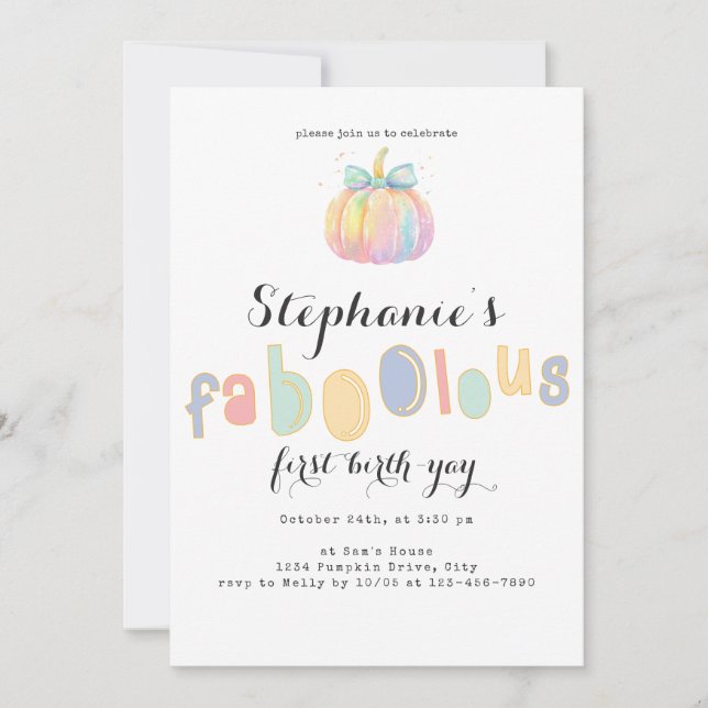 Watercolor Coquette Bow Pumpkin First 1st Birthday Invitation (Front)