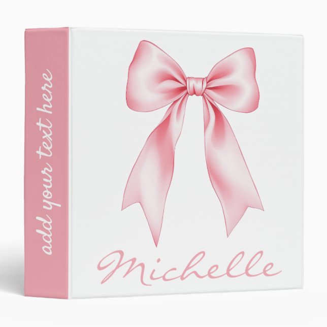 Watercolor Coquette Bow Trendy Feminine Girly Pink 3 Ring Binder (Front/Spine)