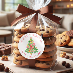 Watercolor Coquette Bows Christmas Tree Classic Round Sticker