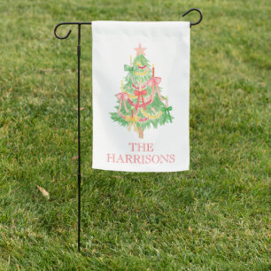 Watercolor Coquette Bows Christmas Tree Garden Flag