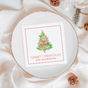 Watercolor Coquette Bows Christmas Tree Napkins