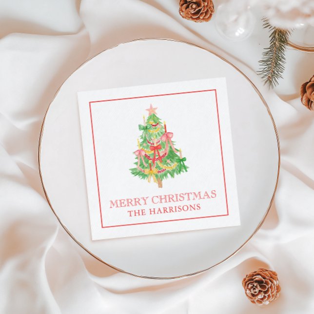 Watercolor Coquette Bows Christmas Tree Napkins (Creator Uploaded)