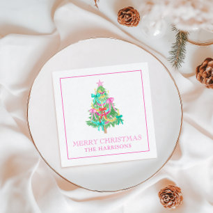 Watercolor Coquette Bows Christmas Tree Napkins