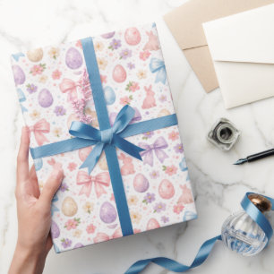 Watercolor Coquette Bunny Pink Bows Easter Wrapping Paper
