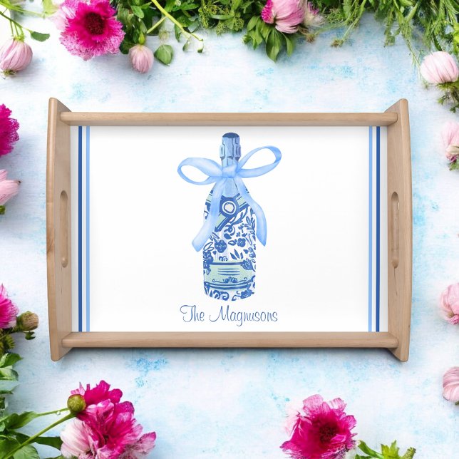 Watercolor Coquette Champagne Bottle Preppy Custom Serving Tray (Creator Uploaded)