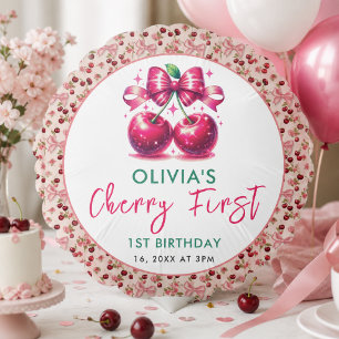 Watercolor Coquette Cherry 1st Birthday Balloon