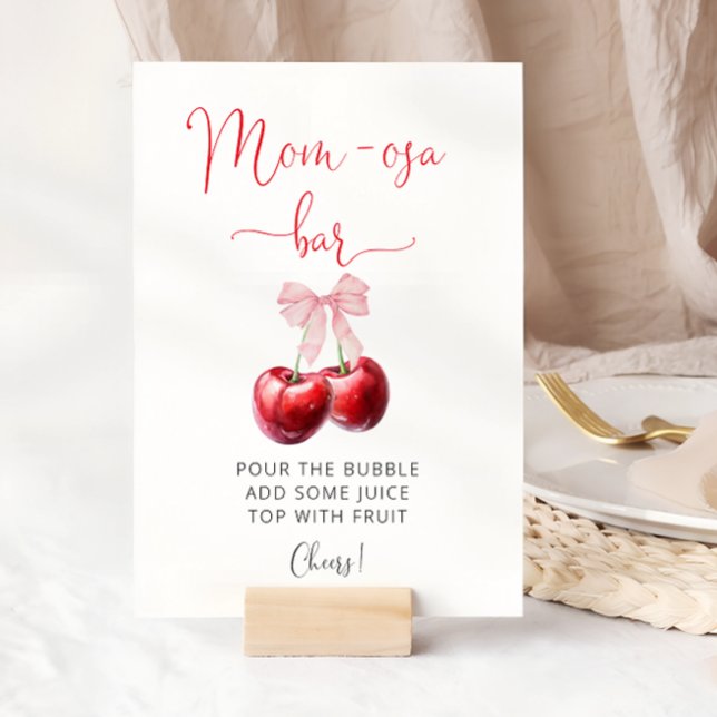 Watercolor Coquette Cherry Baby Shower Mom-osa Bar Poster (Creator Uploaded)