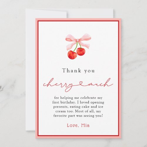 Watercolor Coquette Cherry Birthday Thank You Card