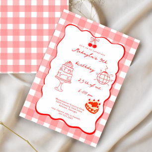 Watercolor Coquette Cherry Five Sweet Birthday Invitation