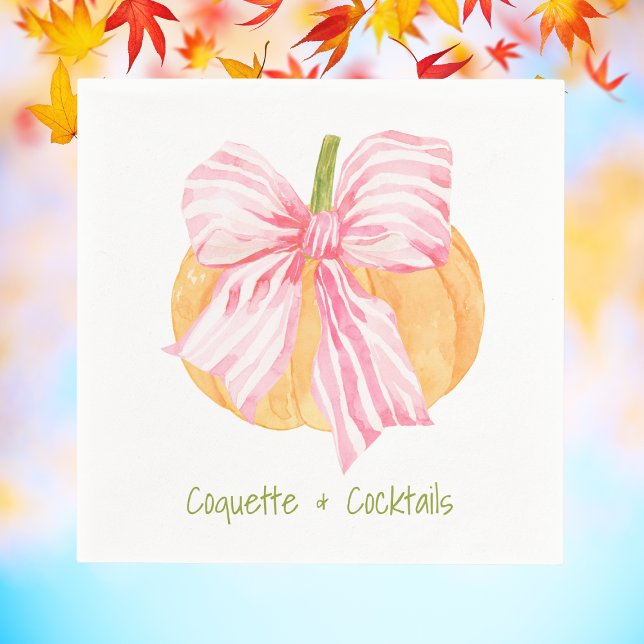 Watercolor Coquette Grandmillennial Pumpkin Bow Napkins (Creator Uploaded)