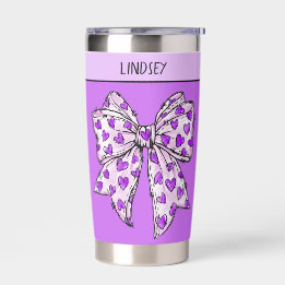 Watercolor Coquette Heart Bow Purple and Lavender Insulated Tumbler