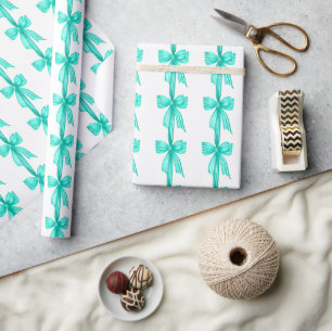 Watercolor Coquette Turquoise Bows Wrapping Paper