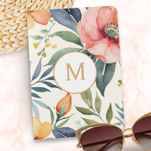 Watercolor Coral and Sage Floral Custom Monogram Passport Holder