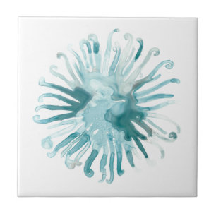 Watercolor Coral - Blue 2 Ceramic Tile