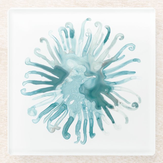 Watercolor Coral - Blue 2 Glass Coaster (Front)