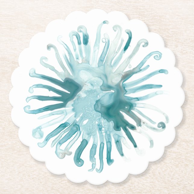 Watercolor Coral - Blue 2 Paper Coaster (Front)
