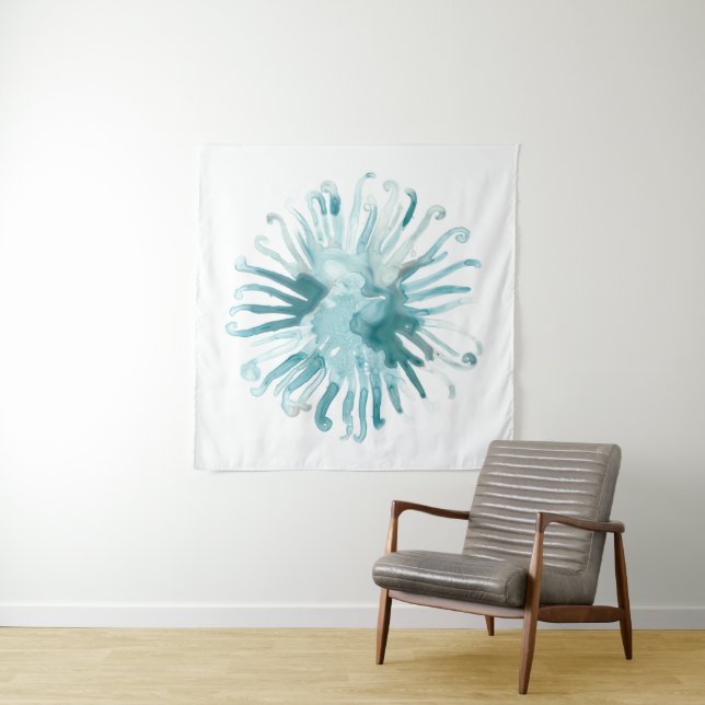 Watercolor Coral - Blue 2 Tapestry (In Situ)