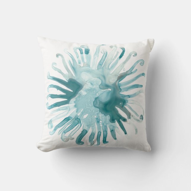 Watercolor Coral - Blue 2 Throw Pillow (Front)