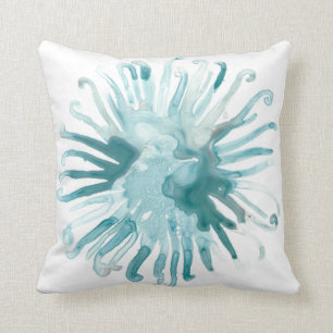 Watercolor Coral - Blue 2 Throw Pillow