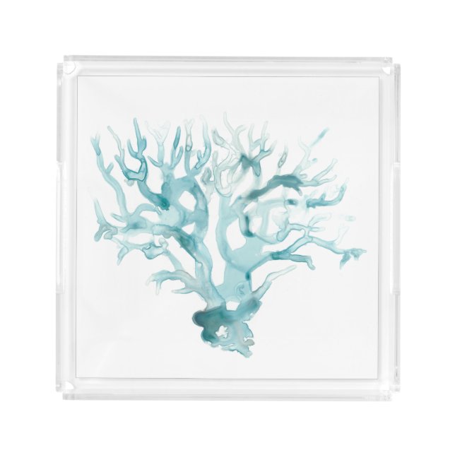 Watercolor Coral - Blue Acrylic Tray (Front)
