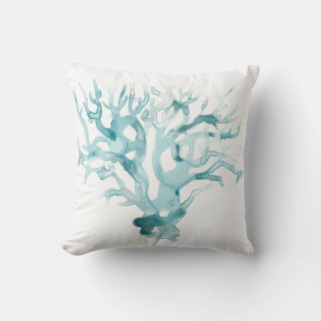 Watercolor Coral - Blue Throw Pillow (Front)