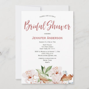 Watercolor Coral Dusty Rose Floral Bridal Shower Invitation