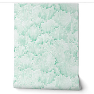 Watercolor Coral Fan Pattern Soft Seafoam Green Wallpaper