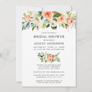 Watercolor Coral Floral Bridal Shower Elegant Invitation