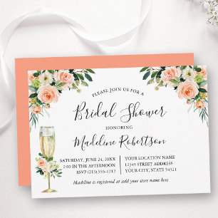 Watercolor Coral Floral Calligraphy Bridal Shower Invitation