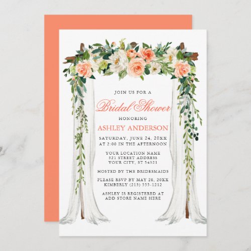 Watercolor Coral Floral Canopy Bridal Shower Invitation