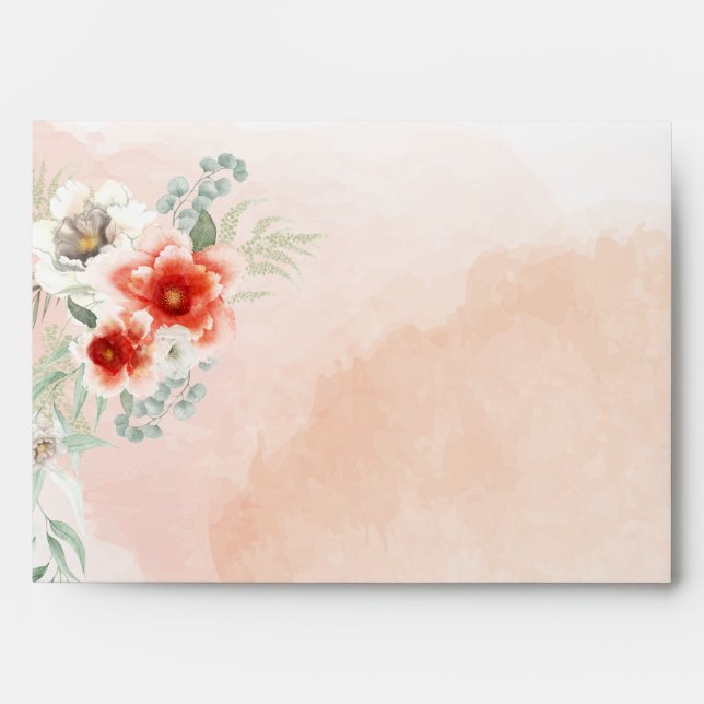 Watercolor Coral Floral Envelope (Front)