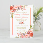 Watercolor Coral Floral Gold Wedding Invitation (Standing Front)
