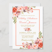 Watercolor Coral Floral Gold Wedding Invitation (Front)