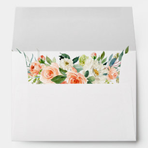 Watercolor Coral Floral Greenery Envelope