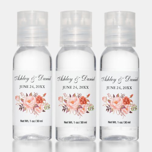 Watercolor Coral Floral Wedding Hand Sanitizer