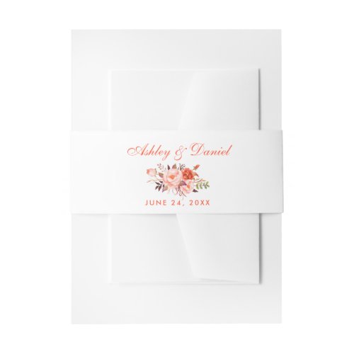 Watercolor Coral Floral Wedding Invitation Belly Band