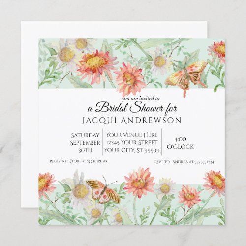 Watercolor Coral Mint Ivory Floral Bridal Shower Invitation