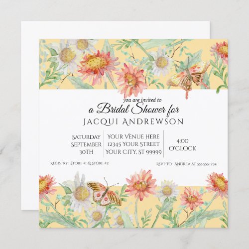 Watercolor Coral Mint Yellow Floral Bridal Shower Invitation