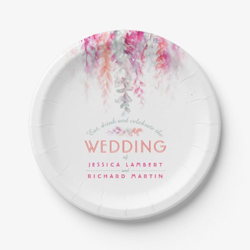 Watercolor coral orange pink custom wedding plates