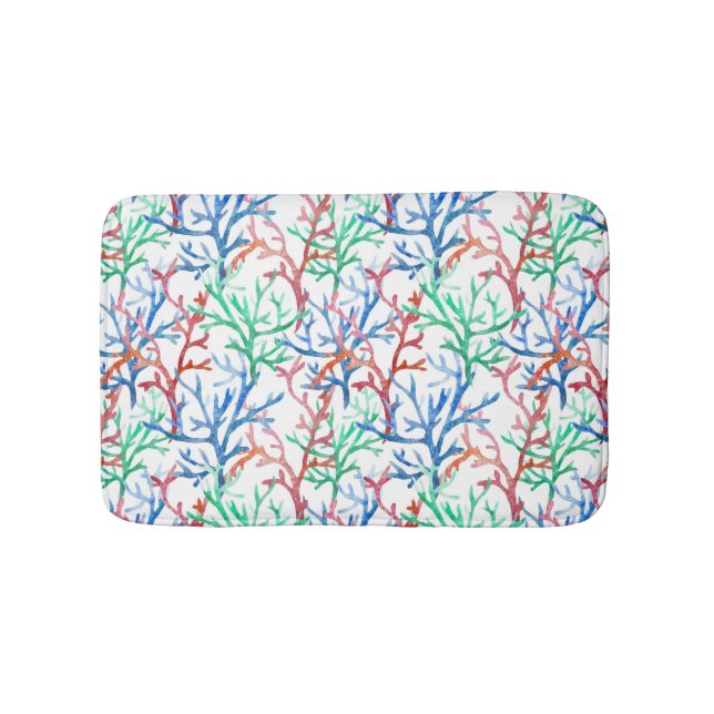 Watercolor Coral Pattern Bath Mat (Front)